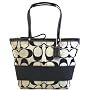 Coach Medium Black & White Signature Stripe Tote Bag - 13548