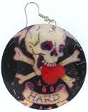 Skull and Crossbones with Heart Genuine Dye Shell Dangle Earrings