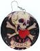 Skull and Crossbones with Heart Genuine Dye Shell Dangle Earrings