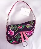 Christian Dior - Dior Handbags (Purple) Embroidered Flowers and Fish Single Saddle Bag POI44001 Limited Edition
