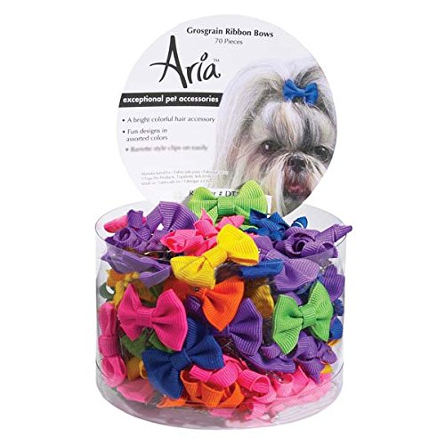 Aria Cotton Grosgrain Ribbon Dog Bows Canister, 70-Pack, Colors Vary