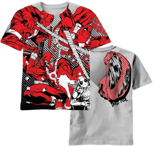  DEADPOOL -- DEAD RED ALLOVER -- 2-SIDED MENS GLOW TEE
