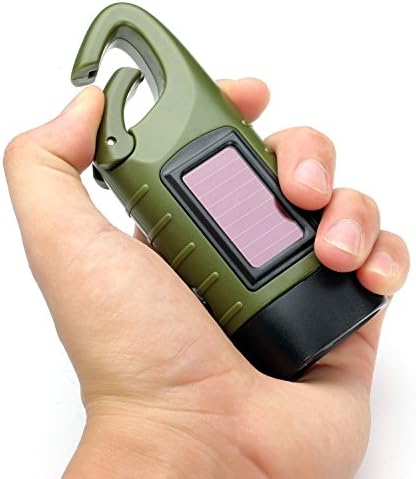Emergency Flashlight, Sam Umit Portable LED Flashlight Solar &amp; Hand Crank Dynamo Rechargeable Carabiner Buckle Emergency Mini Torch for Outdoor Camping Climbing Hiking