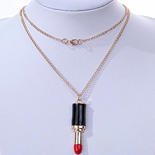 Greatmate Sexy Red Lipstick Shape Golden Alloy Pendant Chain Long Necklace for Women 28\