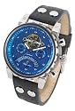 Burgmeister Limoges BM136-933 Herren Automatik Uhr Edelstahl/bicolor blau offene Unruh Datum/Tag/Monat/24h Leder schwarz