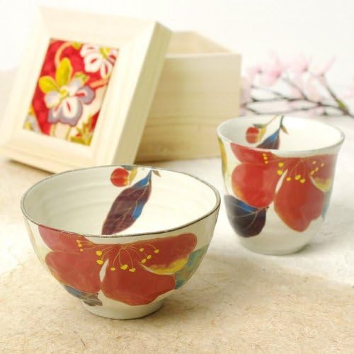 Japanese Mino Ware Rice Bowl & Tea Cup Set in Wooden Gift Box (Rice Bowl x 1 & Tea Cup 1) (Japanese Import)