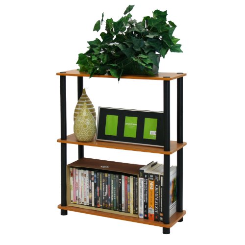 Furinno 99699LC/BK 3-Tier Rack Bookshelf Bookcase Display Storage Cabinet, Light Cherry