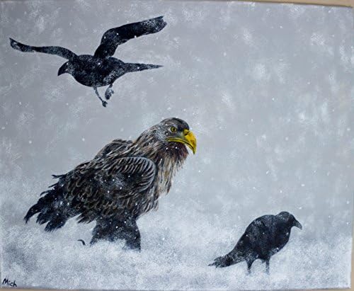 Art print Eagle with crows in snow 8 x 10