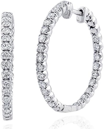 GH, SI1-SI2 Round brilliant 1 1/2 carat (1.50 ctw) 14K White Gold Diamond Inside-Out Hoop Earrings