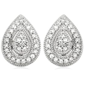 14k White Gold Tear Drop Earrings (.20 cttw, G-H Color, I1 Clarity)