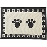 Pet Rageous Designed Tapestry Placemat for Pet Feeding Station, 13-Inch by 19-Inch, Paws, Natural/Black