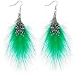 Green White Polka Dot Feather Earrings