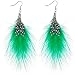 Green White Polka Dot Feather Earrings