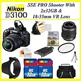 Nikon D3100 14.2mp Digital SLR Camera with 18-55mm F/3.5-5.6 Af-s Dx Vr Nikkor Zoom Lens + Best Value Deluxe Carrying Case, 64GB, Lens & Tripod Complete Accessories Package