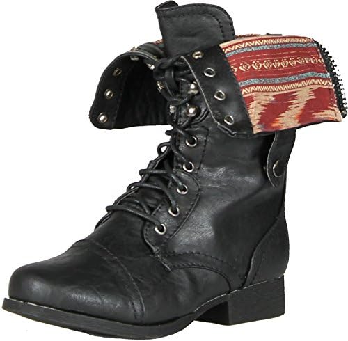 Wild Diva Women's Jetta-25Falt Military Combat Boots,Black,5