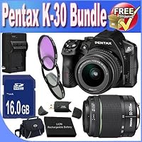 Pentax K-30 Digital Camera with 18-55mm AL and 50-200mm AL Lens Kit + 16GB SDHC Class 10 Memory Card + Extended Life Battery + External Rapid Travel Quick-Charger + USB Card Reader + Memory Card Wallet + Shock Proof Deluxe Case + 3 Piece Professional Filter Kit + Accessory Saver Bundle!