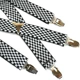 BLACK & WHITE CHECKERED CLIP ON BRACES SUSPENDERS