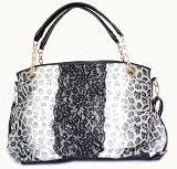 Black Leather Handbag Leopard Animal Print Hobo Black on White