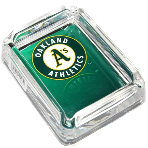 Detail image Oakland Athletics Glass Ashtray - Dimensions 3 Inch x 4 Inch - Simulated Black Velvet Botton
