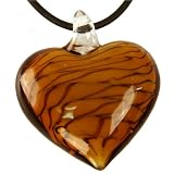 Murano Glass Necklace Heart Pendant Brown with Black Swirled Wire Necklace By Bucasi