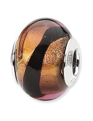 Sterling Silver Copper/Black Italian Murano Charm Bead Fits Pandora Chamilia Biagi Bracelet