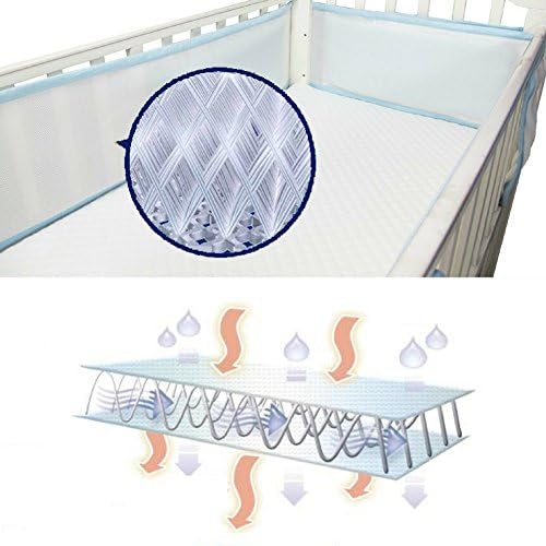 Breathable 3D Mesh Crib Liner Bumper - Easily Adjustable to Fit Almost Any Size or Configuration of Crib (Blue)