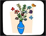 Mouse Pad with butterfly, blue, red, flower, vase