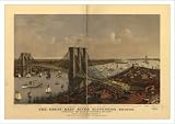 Historic Brooklyn Bridge, New York, NY, c. 1895, Bird's Eye View Map (S) (WS)