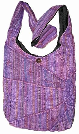 Lavender Embroidered Peace and Sunrise Sling Purse Handbag