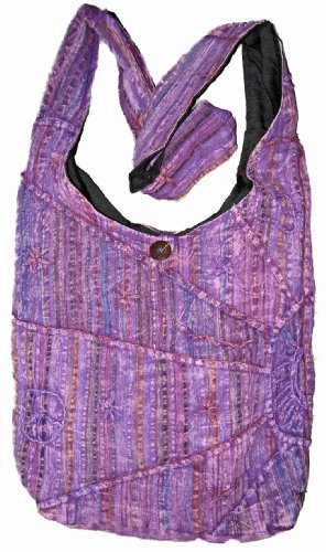 Lavender Embroidered Peace and Sunrise Sling Purse Handbag