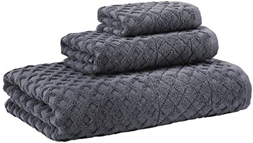 Enchante Home 3 Piece Luxury Jaquard 100% Turksh Cotton Towel Set, Glossy, Antracite