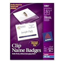 Avery Top Loading Insertable 3 x 4 Inch White Name Badges 40 Count (5384)