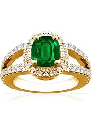 18K Yellow Gold Cushion Cut Emerald Ring With Sidestones (GIA Certificate)