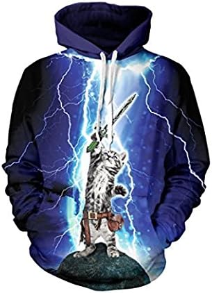 Hurama Womens 3D Digital Printed Big Pockets Sweatshirts Hoodies Hero cat XL