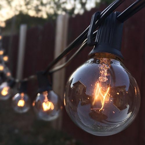 G40 String Lights with 25 Clear Globe Bulbs-UL listed for Indoor/Outdoor Commercial Use, Vintage Backyard Patio Lights, Outdoor String Lights, Globe Wedding Light String, Umbrella Light String (Black)