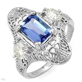 Stylish Ring with 2.20 CTW Precious Stones - Genuine Clean round Diamonds and Tanzanite Made of 14K White Gold