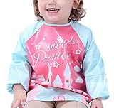 Happy Cherry キッズ お食事エプロン ベビー用 長袖 防水 絵画 エプロン ベスト 可愛い 防汚 オーバーオール パープルお城 サイズL