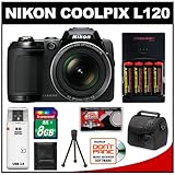 Nikon Coolpix L120 14.1 MP Digital Camera (Black) with 8GB Card + Batteries ....