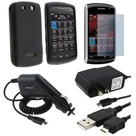 Eforcity Black Silicone Skin Case + Travel Home Charger + Rapid Car Charger + Reusable Screen Protector + USB Data Cable for Blackberry Storm 9530 / 9500