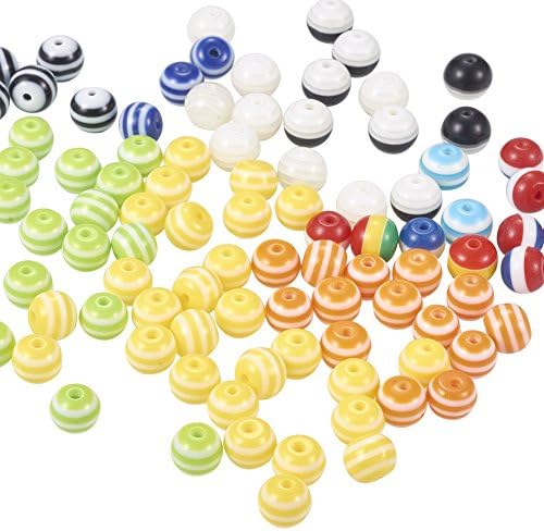 Pandahall 100pcs 8mm Assorted Colour Round Striped Acrylic Resin Chunky Beads