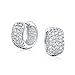 Holiday Bridal 5 Five Row Dome Cubic Zirconia Pave CZ Wide Huggie Hoop Earrings For Women Wedding Prom Formal Party Silver Plated Hinge Style