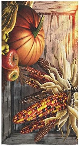 Thanksgiving Corn Pumpkin Custom Beach Hotel Travel Washcloth Hand Towel Warmer Soft and Comfortable 80% Polyester 20% Cotton, (30" x 56")