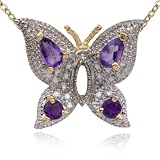 18kpl Genuine Amethyst & Diamond Accent Butterfly Pendant on 18 Chain