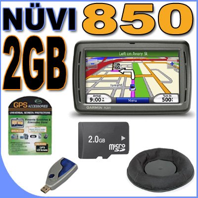 Garmin Nuvi 850 Portable GPS Vehicle Navigation System w/ 4.3 LCD Widescreen w/ Speech Recognition (0100057720) 2GB MicroSD BigVALUEInc Accessory Saver Bundle + MORE