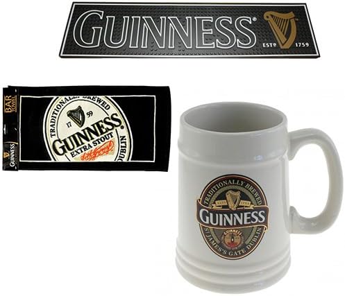 Guinness Barware Pack - PVC Bar Mat, English Label Bar Towel &amp; Guinness 2014 Ceramic Tankard
