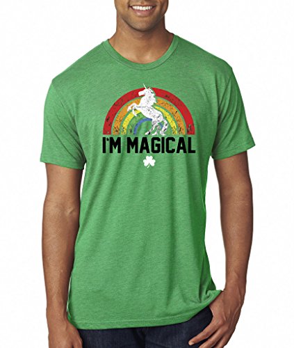 SoRock Men's St. Patrick's Day I'm Magical Rainbow Unicorn Tri Blend Tshirt Green