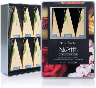 Tea Fotre Noir Organic Petite Noir Medium Tin Box Contains Assortment of 6 Balck Tea Silken Pyramid Infusers