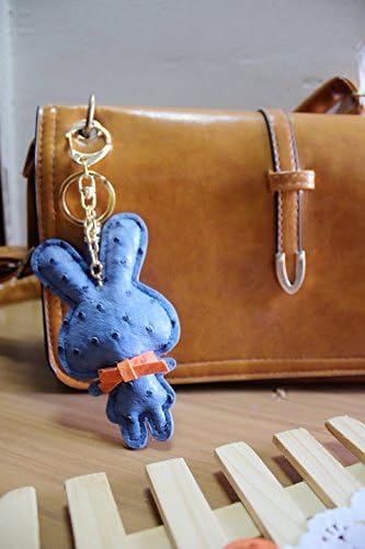 Fashion Pu Leather Tassel Bow Rabbit Keychain Key Chains Bag Pendant Accessories (Navy Blue)
