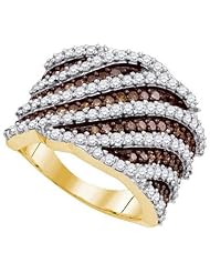 1.83 Carat (ctw) 10K Yellow Gold Round Cut White & Cognac Diamond Ladies Micro Pave Right Hand Ring
