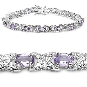 7.50 Carat Genuine Amethyst and Diamond Silver Bracelet by